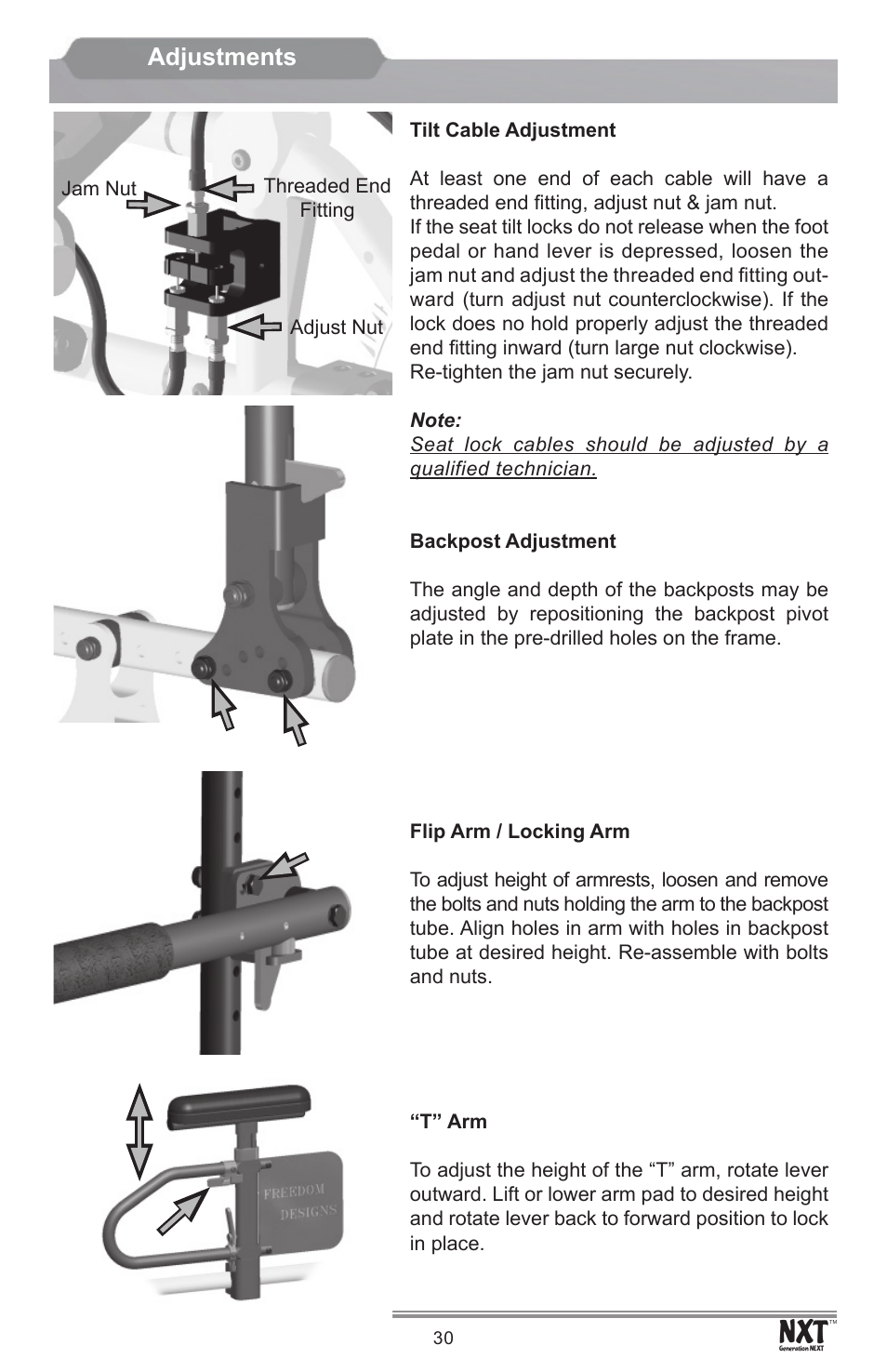 Adjustments | Freedom Designs Freedom NXT User Manual | Page 32 / 40