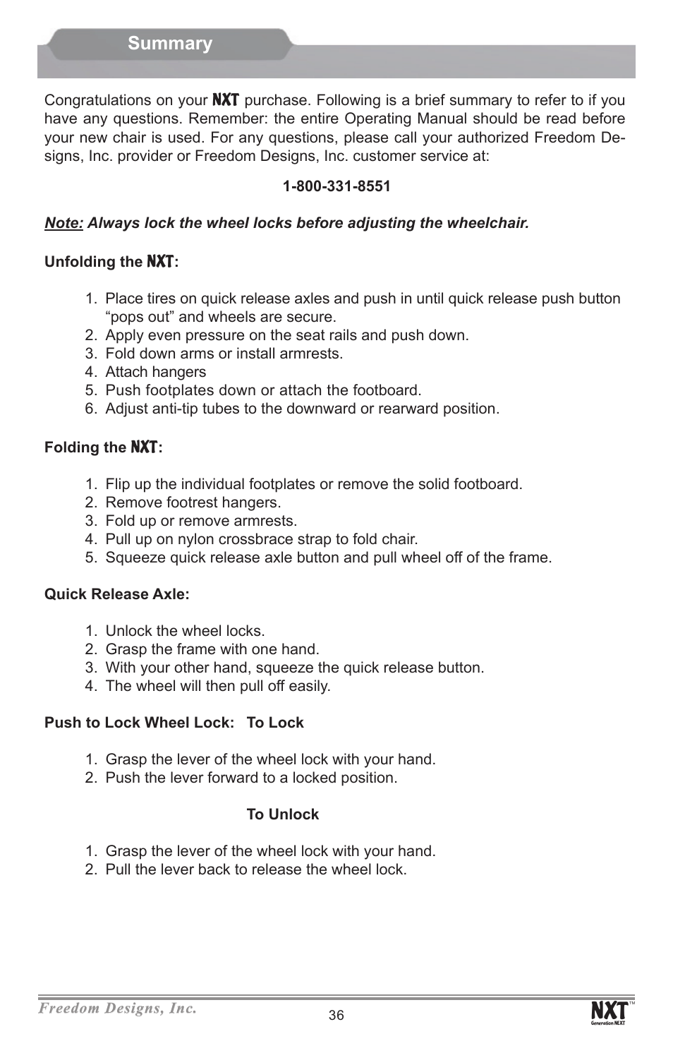 Summary | Freedom Designs Freedom NXT User Manual | Page 38 / 40