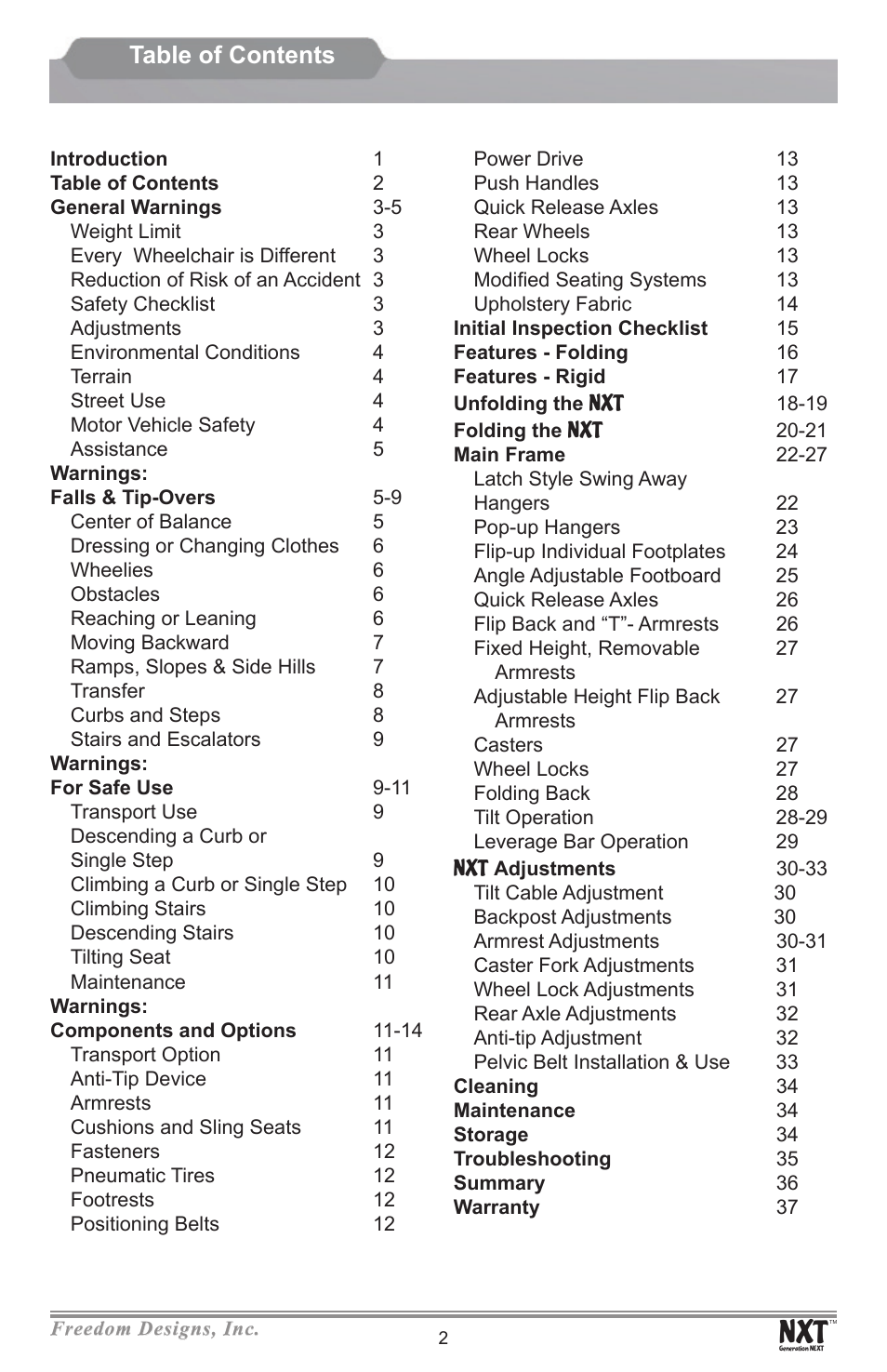 Freedom Designs Freedom NXT User Manual | Page 4 / 40