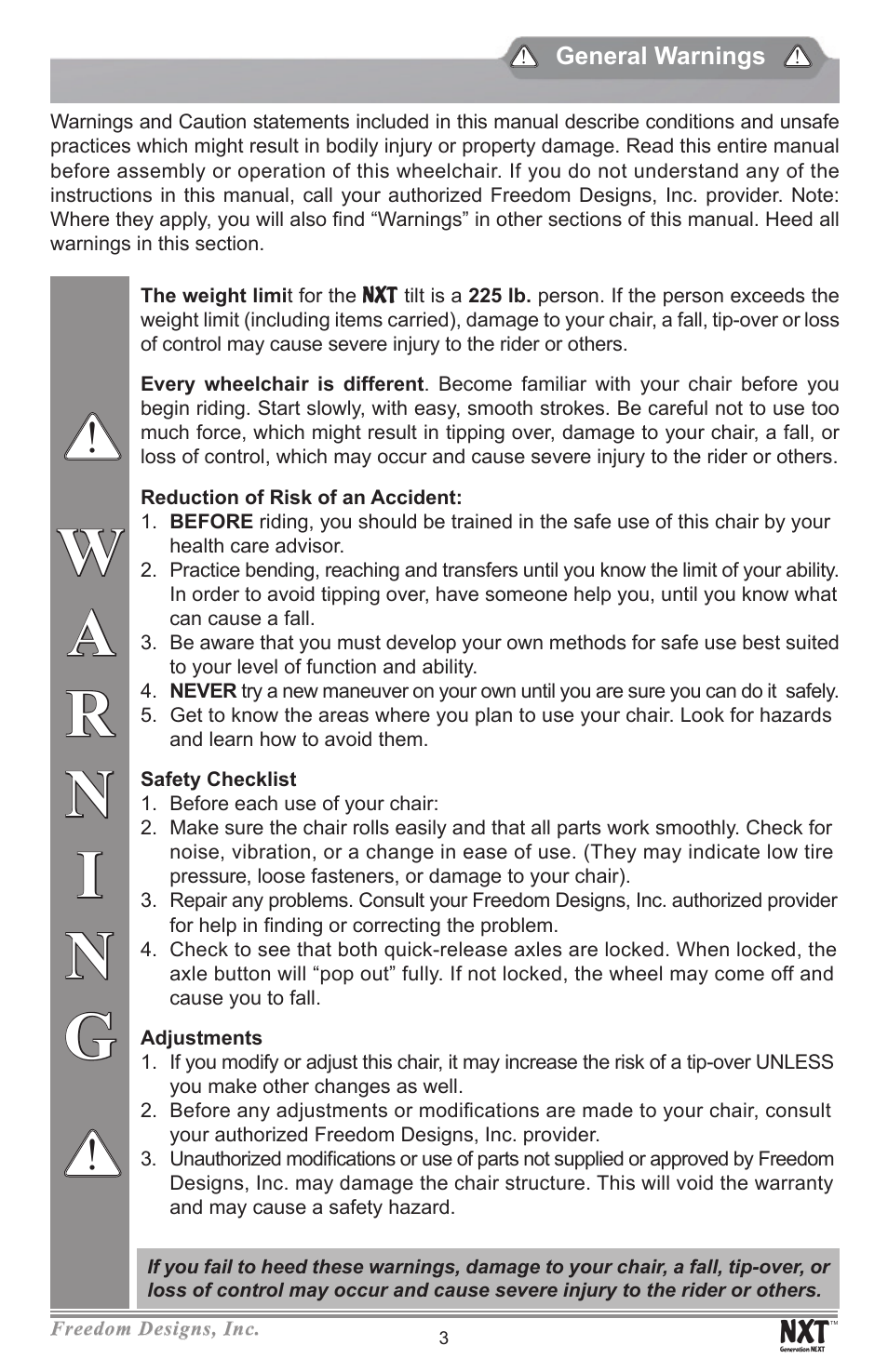 Freedom Designs Freedom NXT User Manual | Page 5 / 40