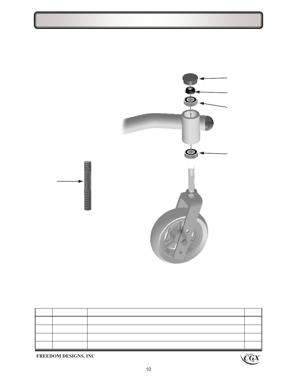 Caster components—mounting | Freedom Designs Freedom CGX User Manual | Page 12 / 32