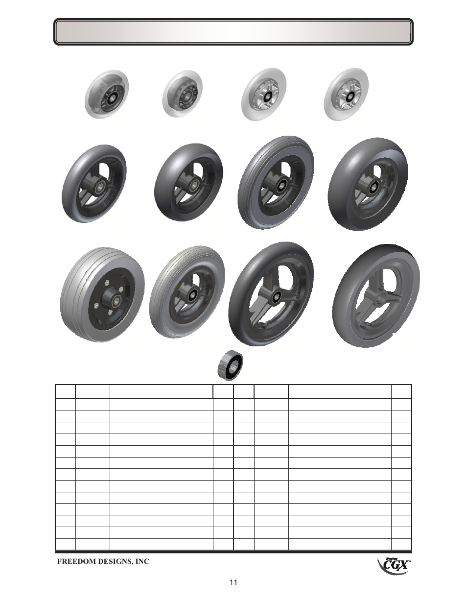 Caster components – wheels & bearings | Freedom Designs Freedom CGX User Manual | Page 13 / 32