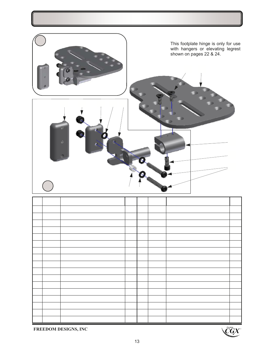 Footrests—flip up footplate | Freedom Designs Freedom CGX User Manual | Page 15 / 32