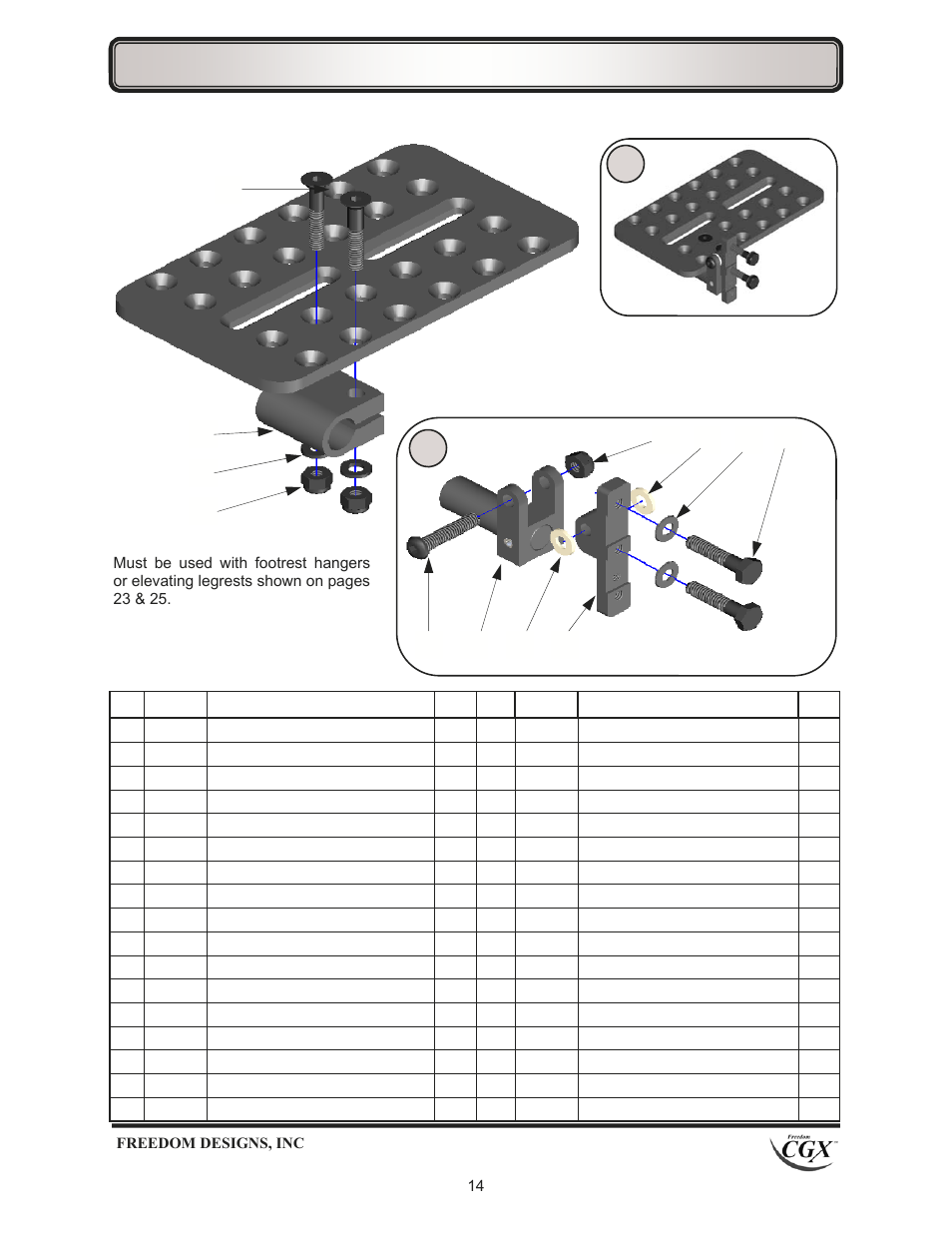 Footrests—90° flip up footplate (discontinued) | Freedom Designs Freedom CGX User Manual | Page 16 / 32