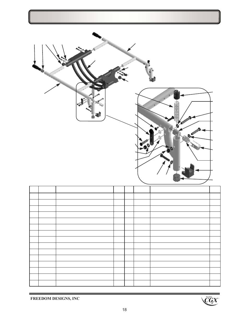 Seat / tilt frame—standard & x-wide | Freedom Designs Freedom CGX User Manual | Page 20 / 32