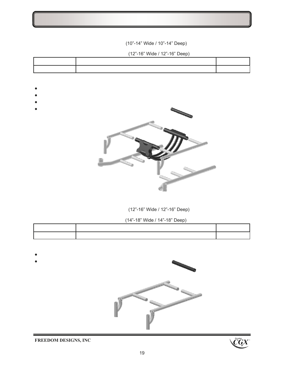 Medium growth kit, Long growth kit, Growth kits | Freedom Designs Freedom CGX User Manual | Page 21 / 32