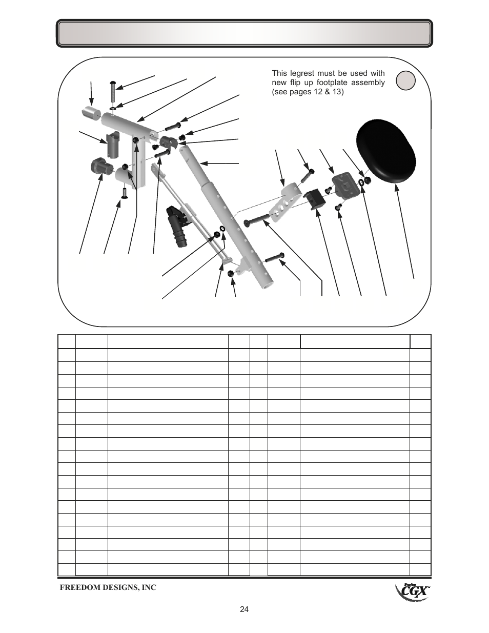 Hangers—pop up elevating legrest | Freedom Designs Freedom CGX User Manual | Page 26 / 32