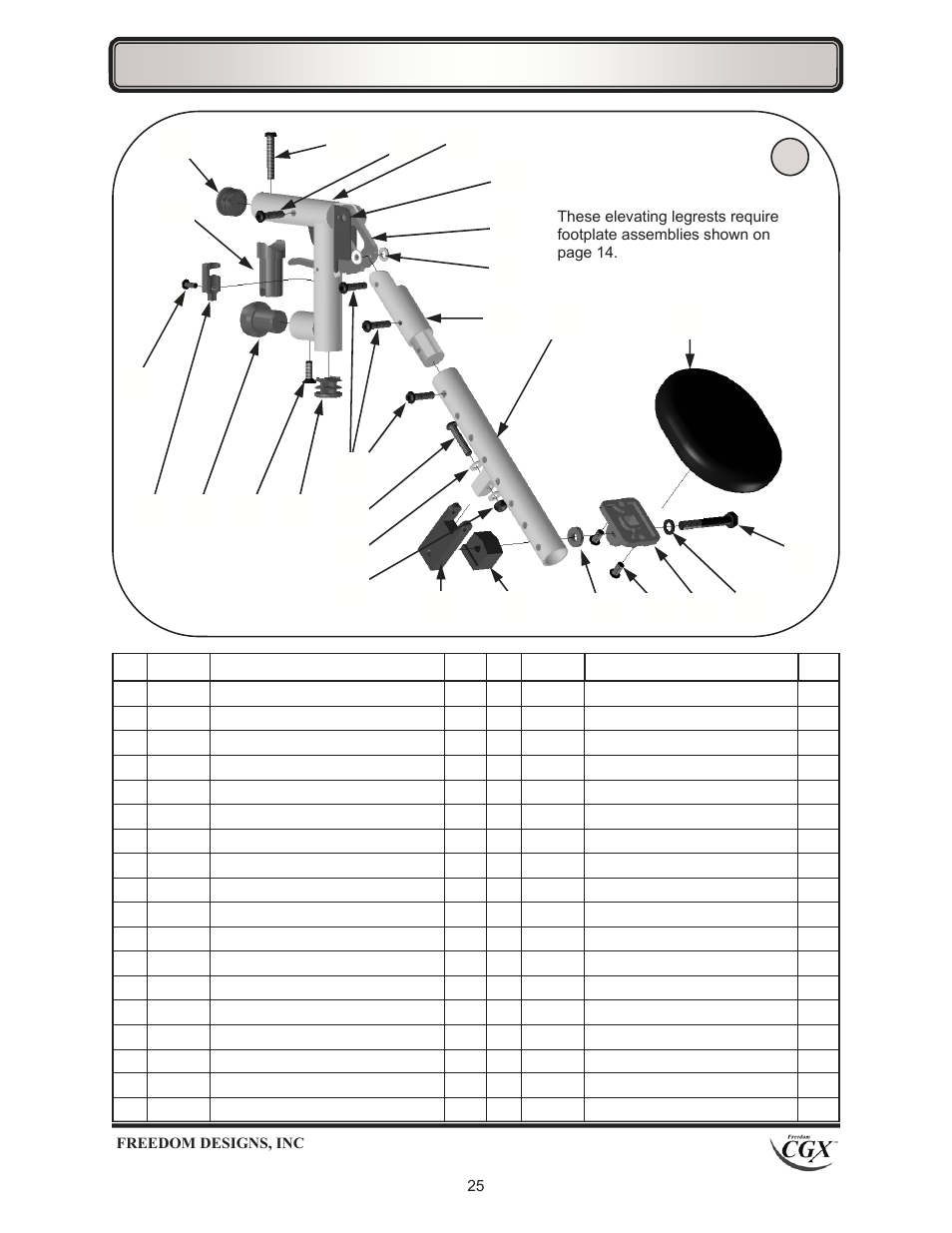 Hangers—pop up elevating legrest, Discontinued | Freedom Designs Freedom CGX User Manual | Page 27 / 32