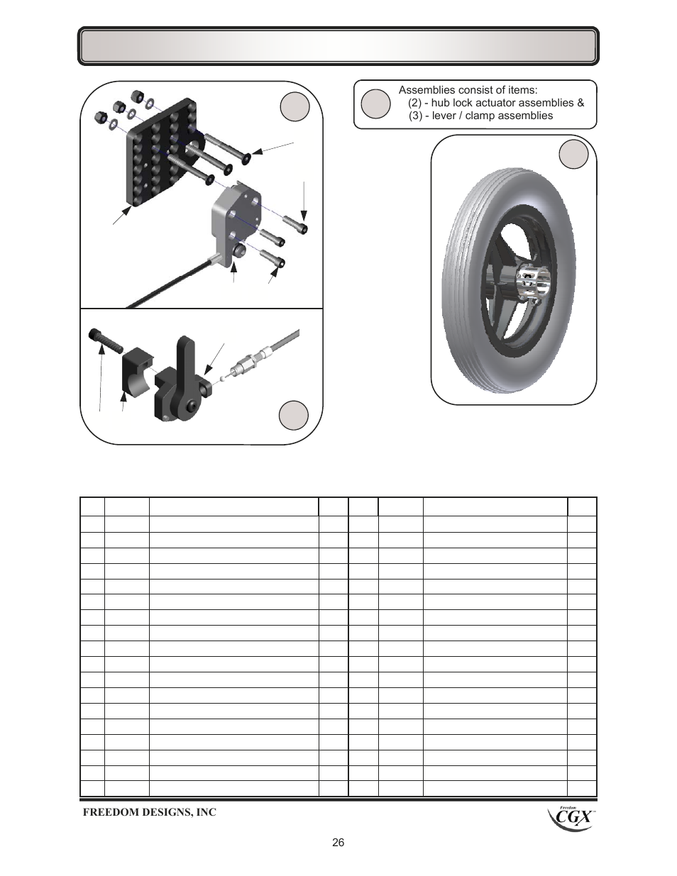 Wheel lock—hub lock, Freedom designs, inc | Freedom Designs Freedom CGX User Manual | Page 28 / 32