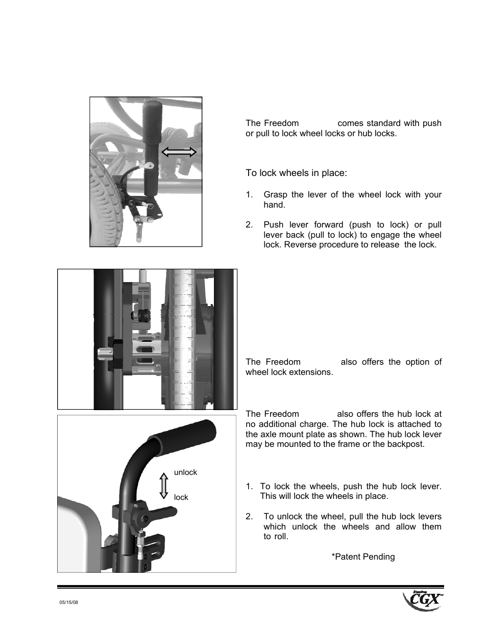 Main frame, Hub lock | Freedom Designs Freedom CGX User Manual | Page 27 / 36
