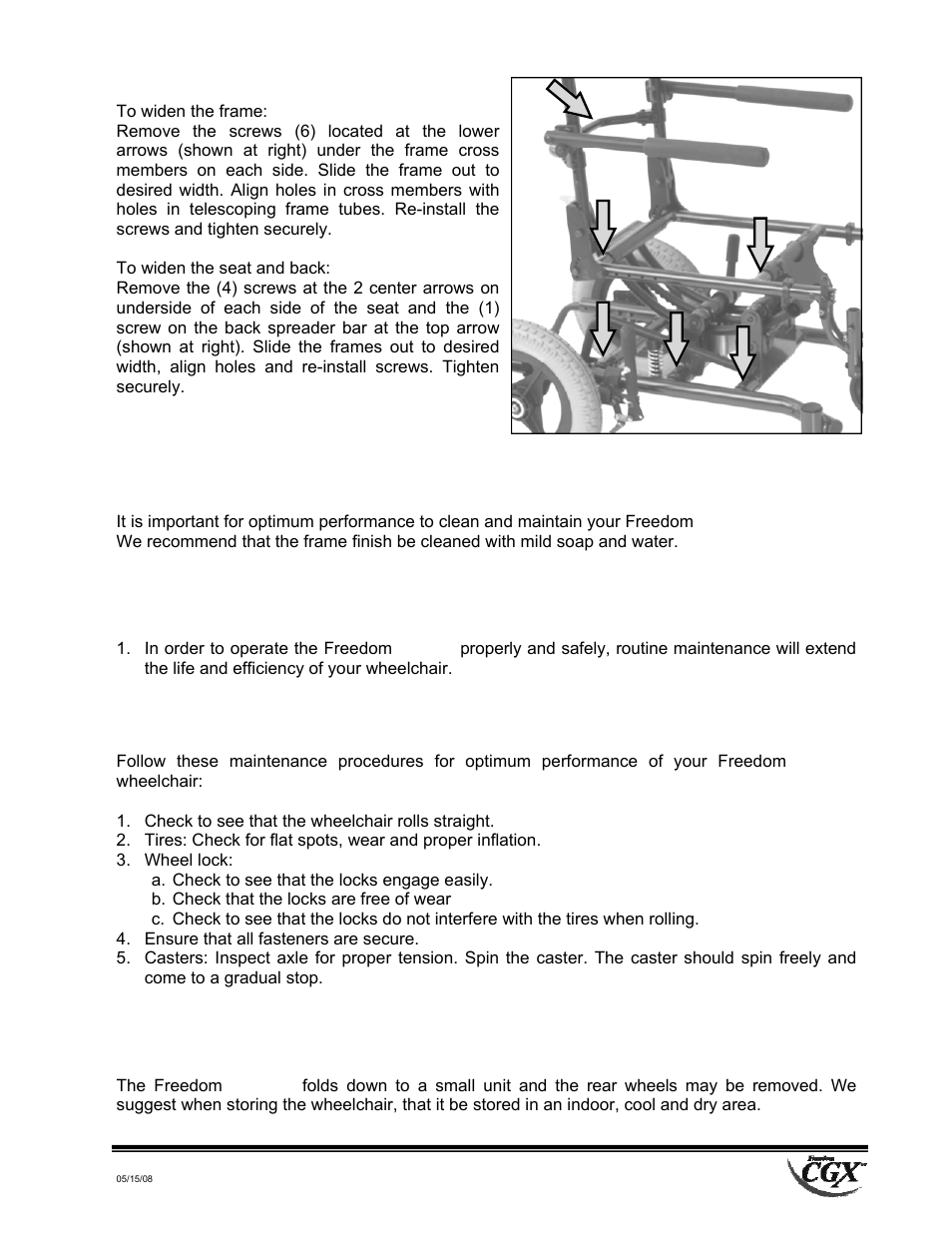 Cleaning, Maintenance, Storage | Freedom Designs Freedom CGX User Manual | Page 31 / 36