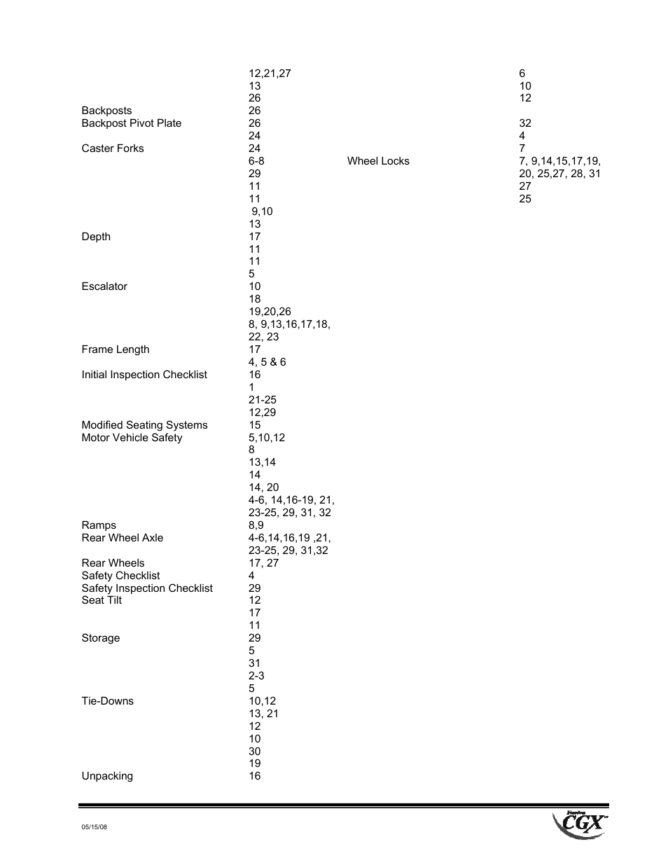 Index | Freedom Designs Freedom CGX User Manual | Page 35 / 36