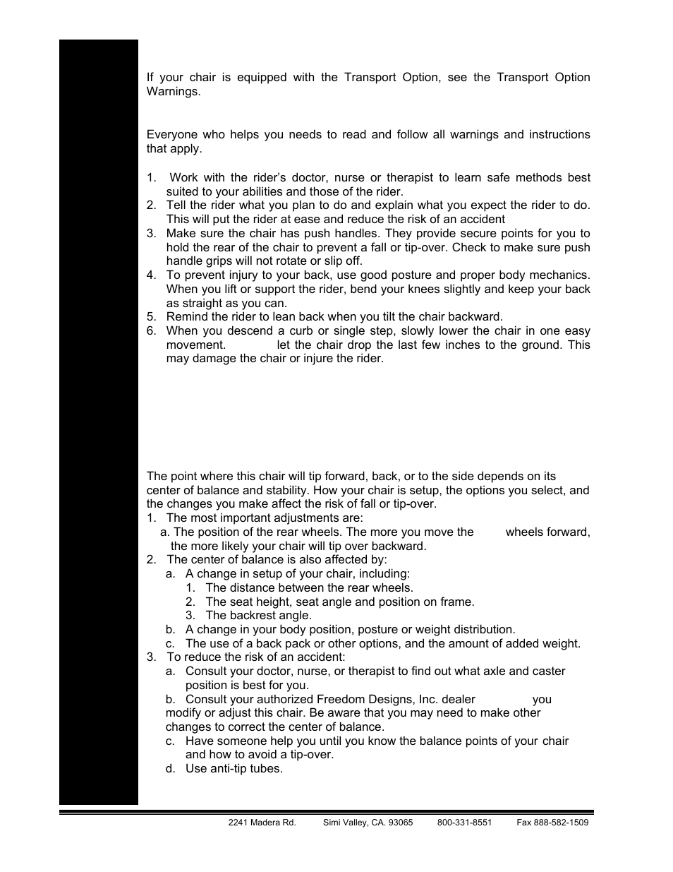 Warning: falls & tip-overs | Freedom Designs Freedom CGX User Manual | Page 8 / 36