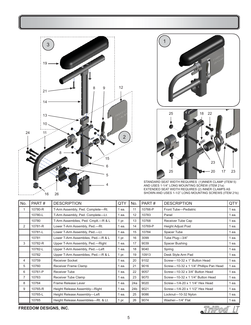 Armrests - adjustable height, pediatric | Freedom Designs TriPod LT User Manual | Page 7 / 32