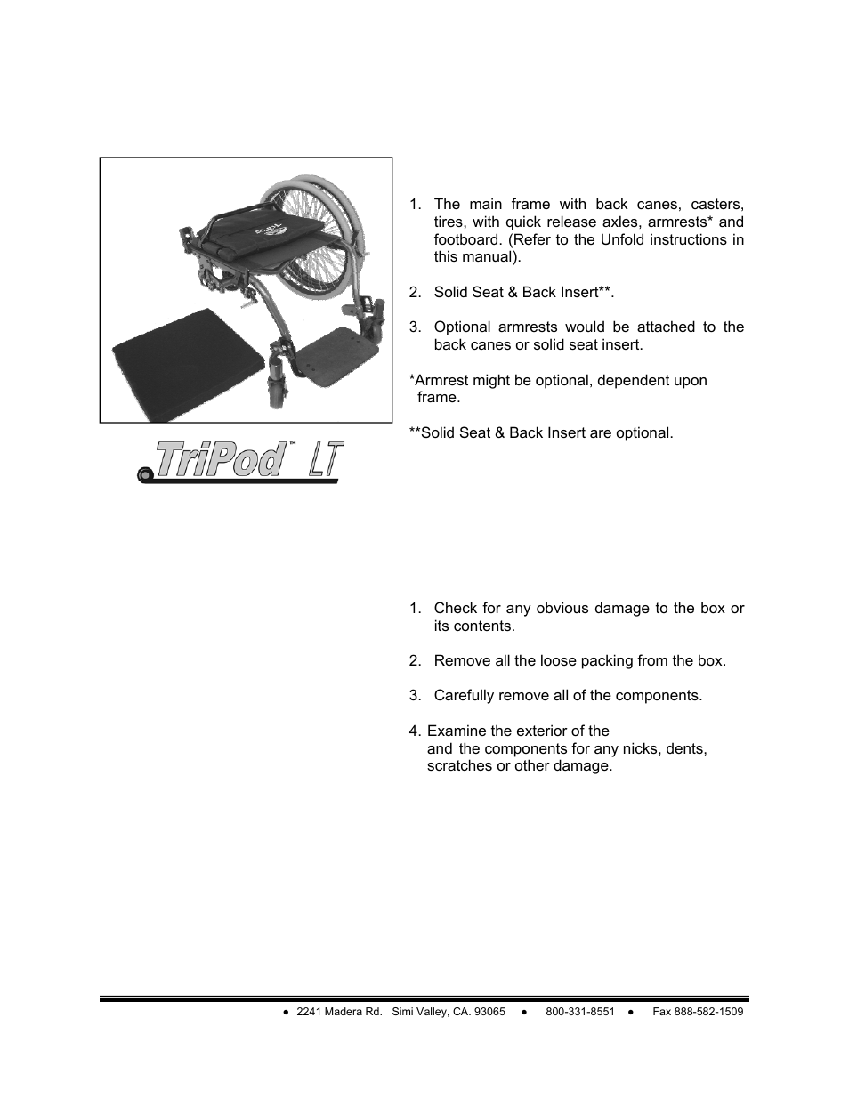 Initial inspection checklist | Freedom Designs TriPod LT User Manual | Page 18 / 36