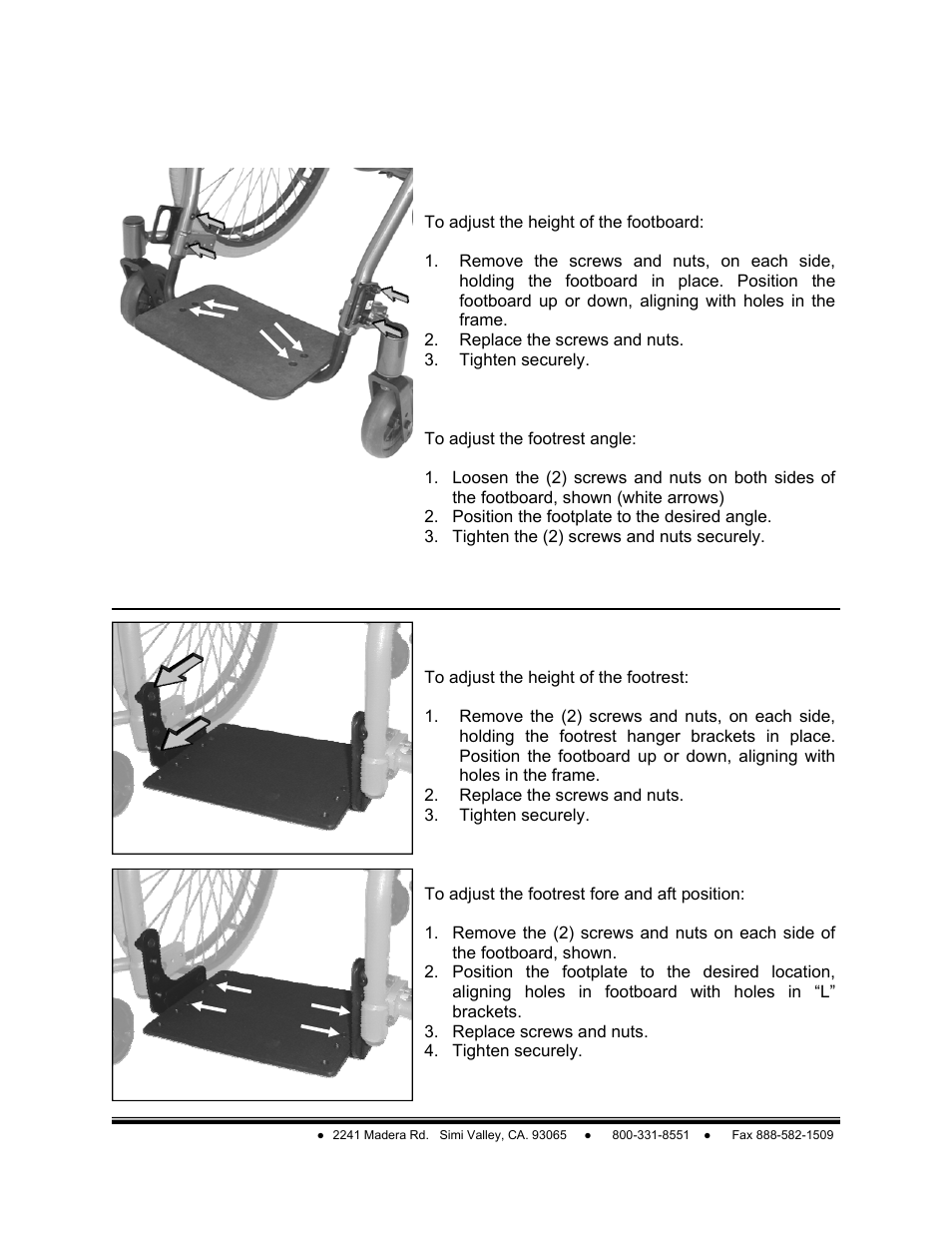 Main frame—footboards | Freedom Designs TriPod LT User Manual | Page 24 / 36