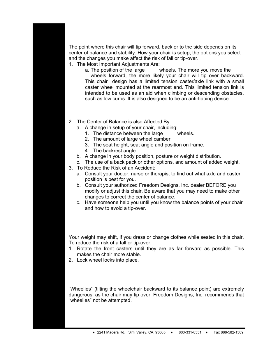 Warning: falls & tip-overs | Freedom Designs TriPod LT User Manual | Page 8 / 36
