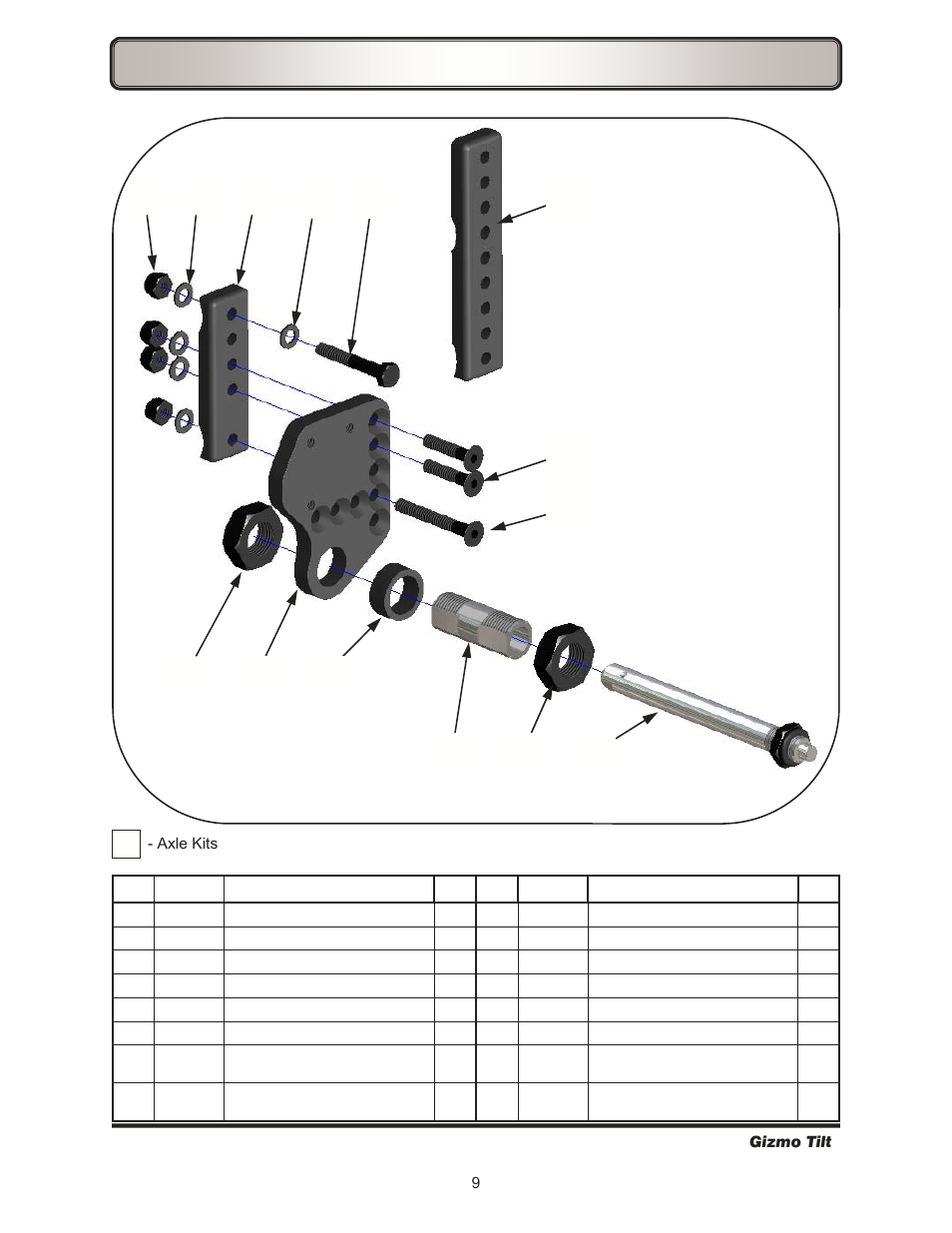 Axle components | Freedom Designs Gizmo Tilt in Space User Manual | Page 11 / 48