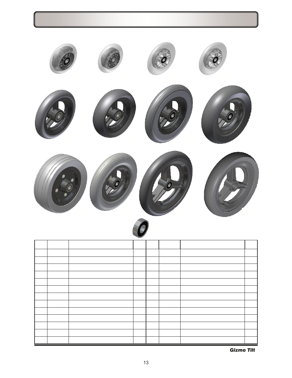 Caster components – wheels & bearings | Freedom Designs Gizmo Tilt in Space User Manual | Page 15 / 48