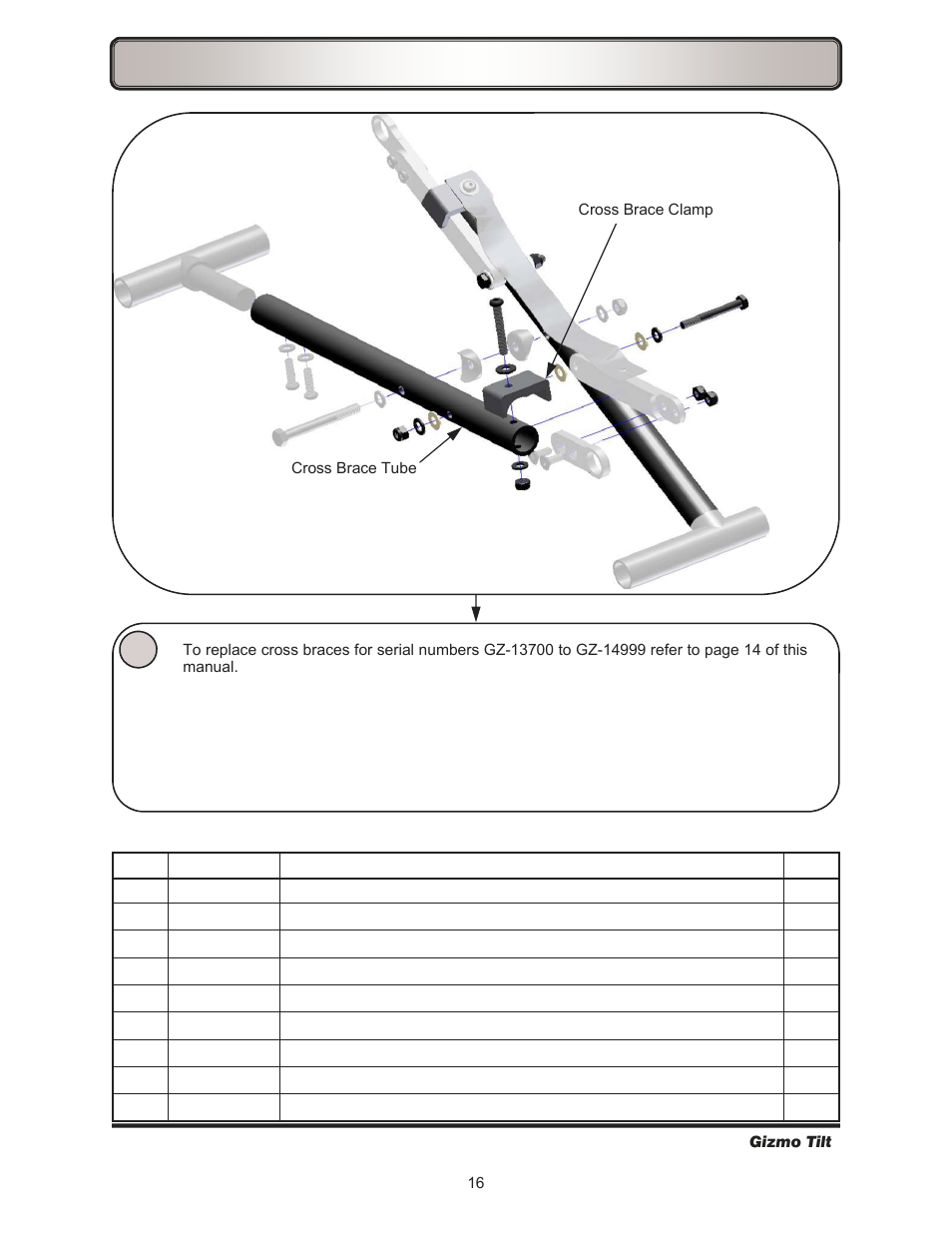 Cross braces | Freedom Designs Gizmo Tilt in Space User Manual | Page 18 / 48