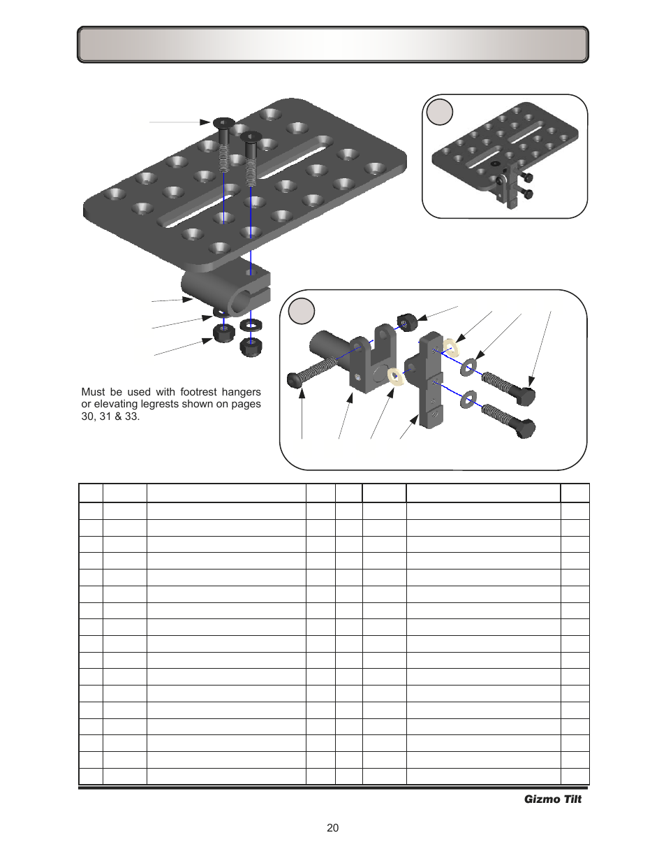 Footrests—90° flip up footplate (discontinued) | Freedom Designs Gizmo Tilt in Space User Manual | Page 22 / 48