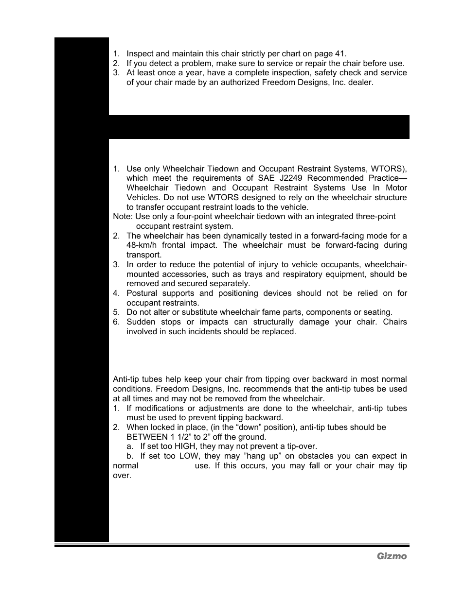 Warning, Components & options | Freedom Designs Gizmo Tilt in Space User Manual | Page 15 / 44