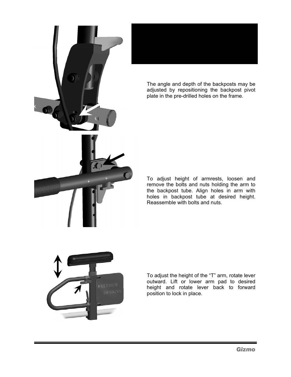 Gizmo, Adjustments | Freedom Designs Gizmo Tilt in Space User Manual | Page 37 / 44