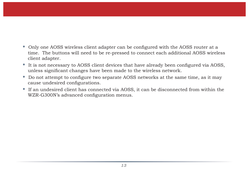 Some things to keep in mind with aoss | Buffalo Technology WZR-G300N User Manual | Page 13 / 89