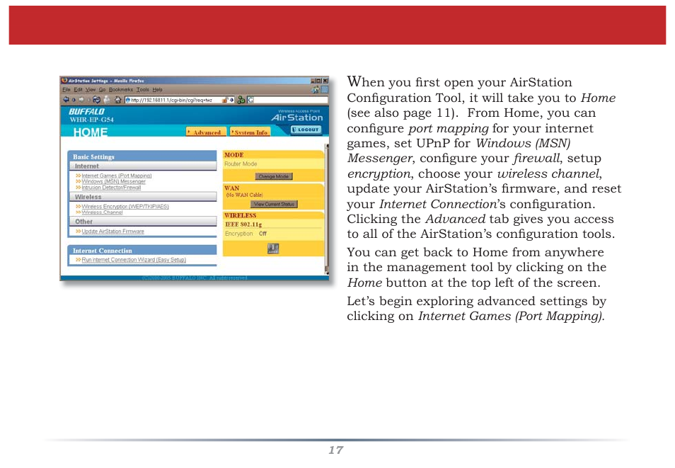 Airstation confi guration tool (home) | Buffalo Technology WZR-G300N User Manual | Page 17 / 89