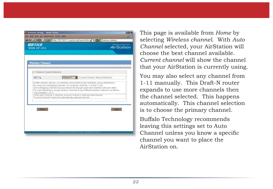 Wireless channel | Buffalo Technology WZR-G300N User Manual | Page 22 / 89