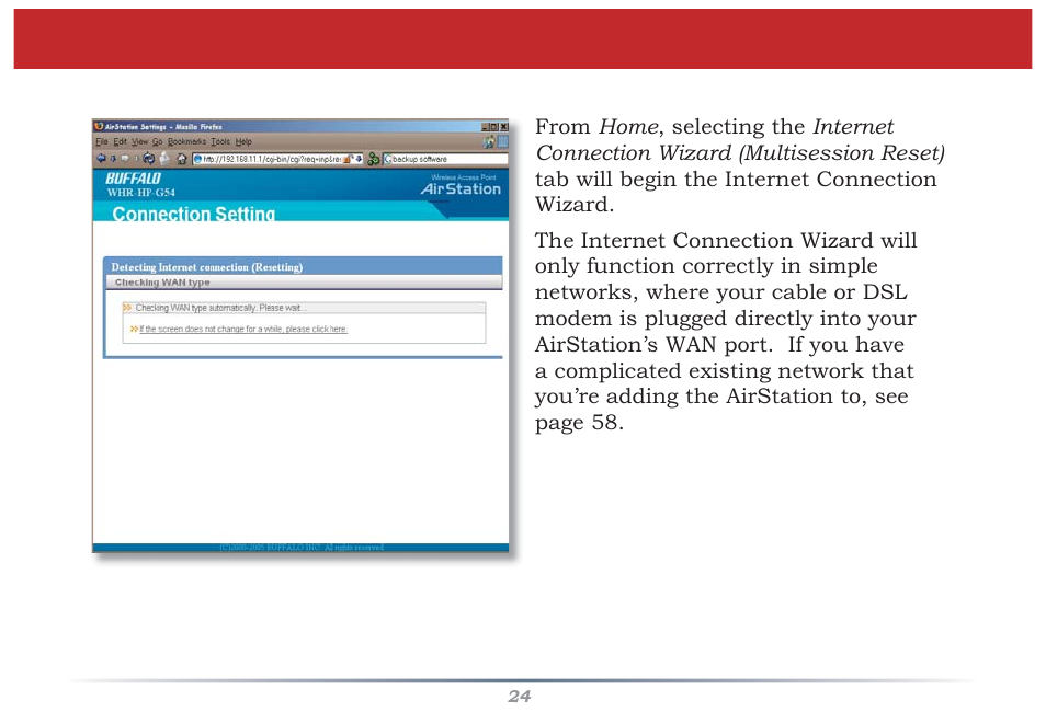 Internet connection (multisession reset) | Buffalo Technology WZR-G300N User Manual | Page 24 / 89