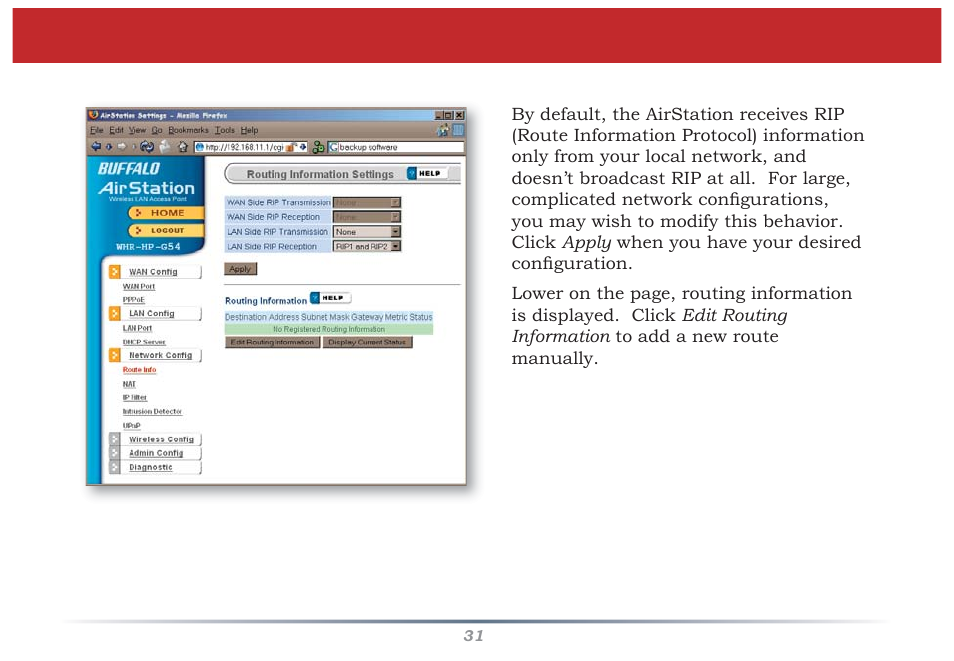 Network confi g (route info) | Buffalo Technology WZR-G300N User Manual | Page 31 / 89