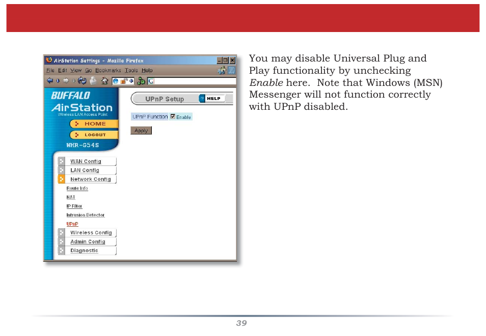 Upnp | Buffalo Technology WZR-G300N User Manual | Page 39 / 89
