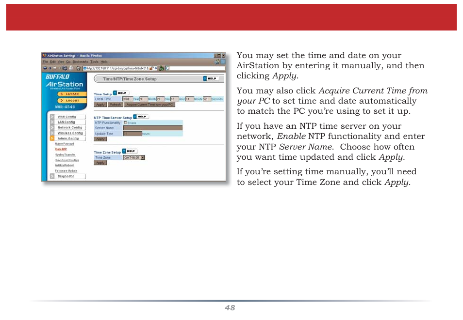 Admin confi g (date/ntp) | Buffalo Technology WZR-G300N User Manual | Page 48 / 89