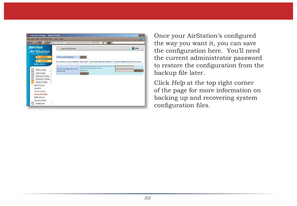 Save/load confi guration | Buffalo Technology WZR-G300N User Manual | Page 50 / 89