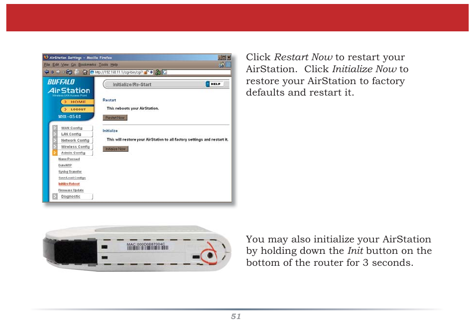 Initialize/reboot | Buffalo Technology WZR-G300N User Manual | Page 51 / 89