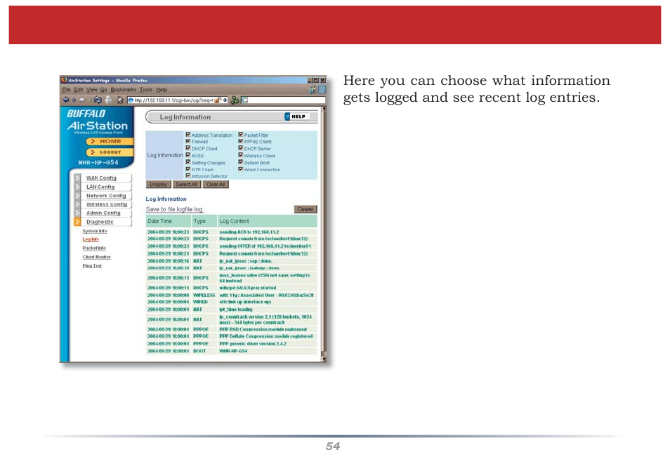 Log information | Buffalo Technology WZR-G300N User Manual | Page 54 / 89