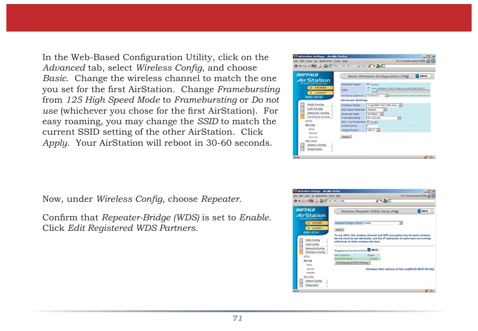 Confi guring a wds bridge | Buffalo Technology WZR-G300N User Manual | Page 71 / 89