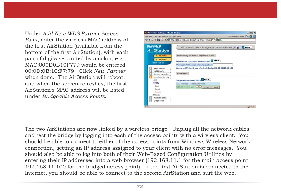 Confi guring a wds bridge | Buffalo Technology WZR-G300N User Manual | Page 72 / 89