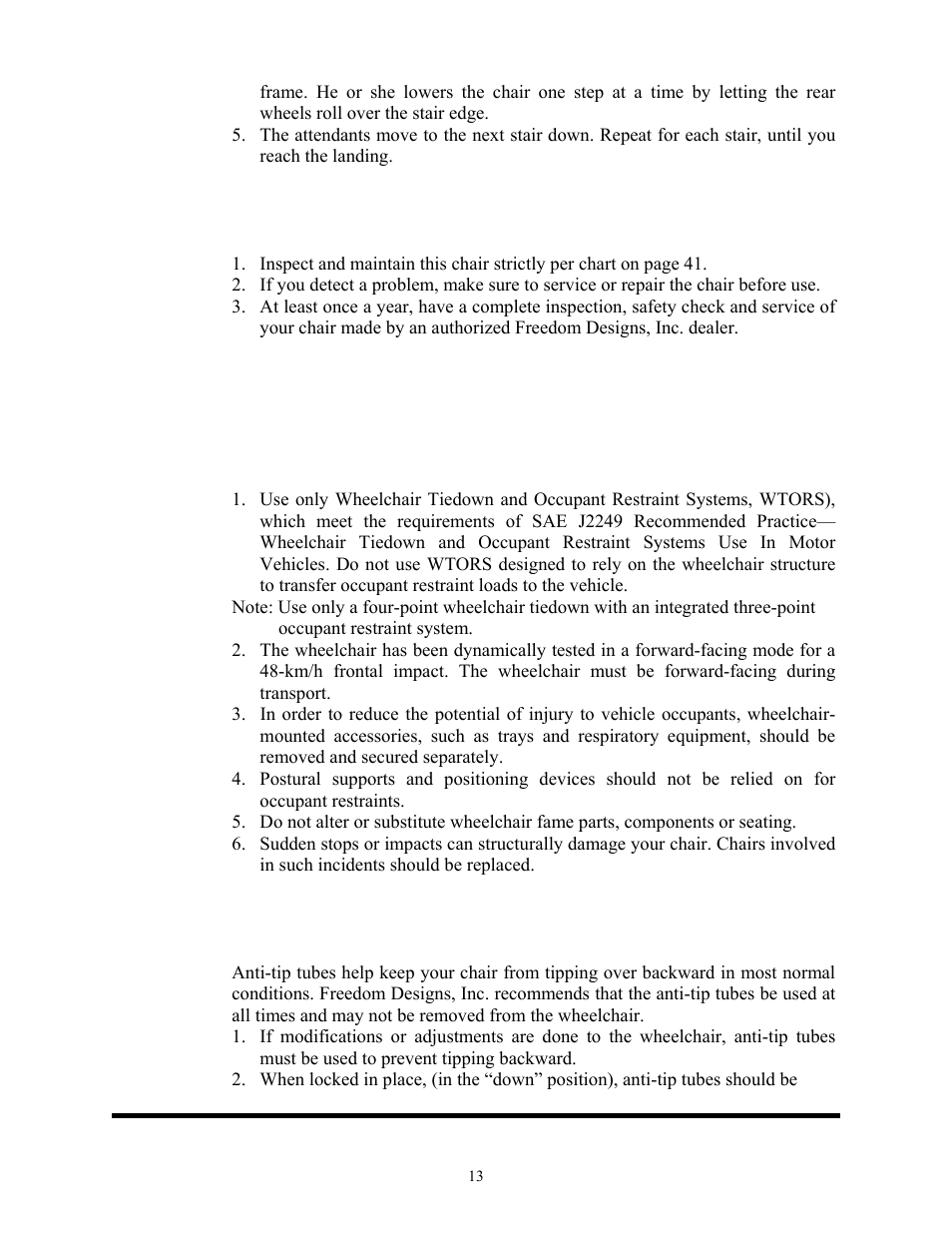 Warning: falls & tip-overs, Freedom designs, inc | Freedom Designs Freedom SP3 User Manual | Page 15 / 48