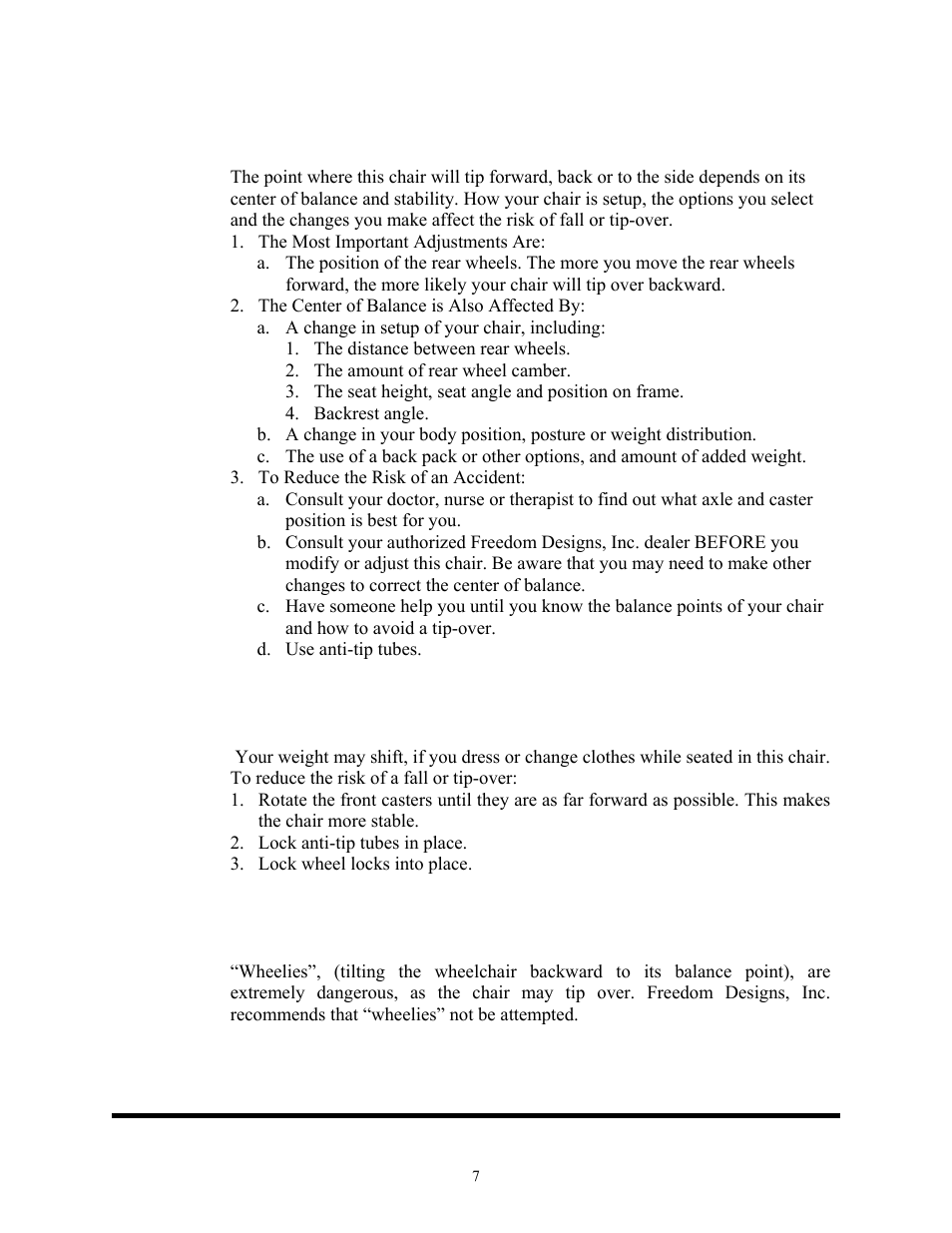 Warning: falls & tip-overs, Freedom designs, inc | Freedom Designs Freedom SP3 User Manual | Page 9 / 48