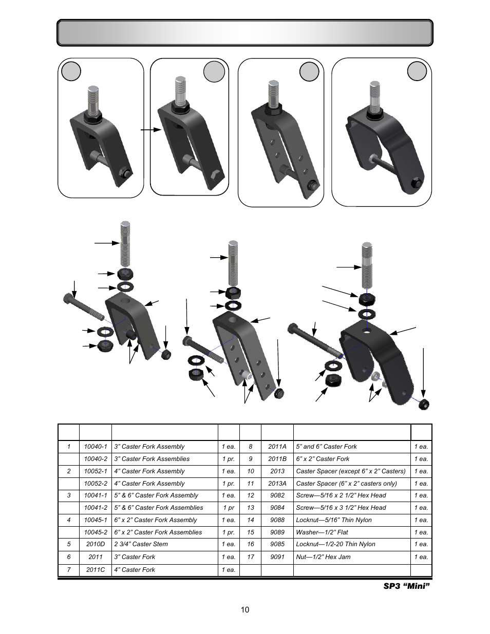 Caster components—forks | Freedom Designs Freedom SP3 Mini User Manual | Page 12 / 40