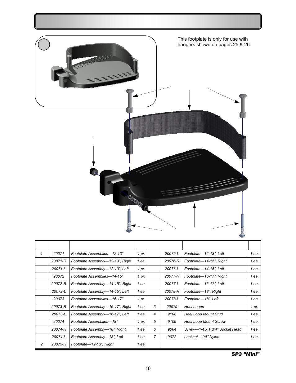 Footrests—composite flip-up footplate | Freedom Designs Freedom SP3 Mini User Manual | Page 18 / 40