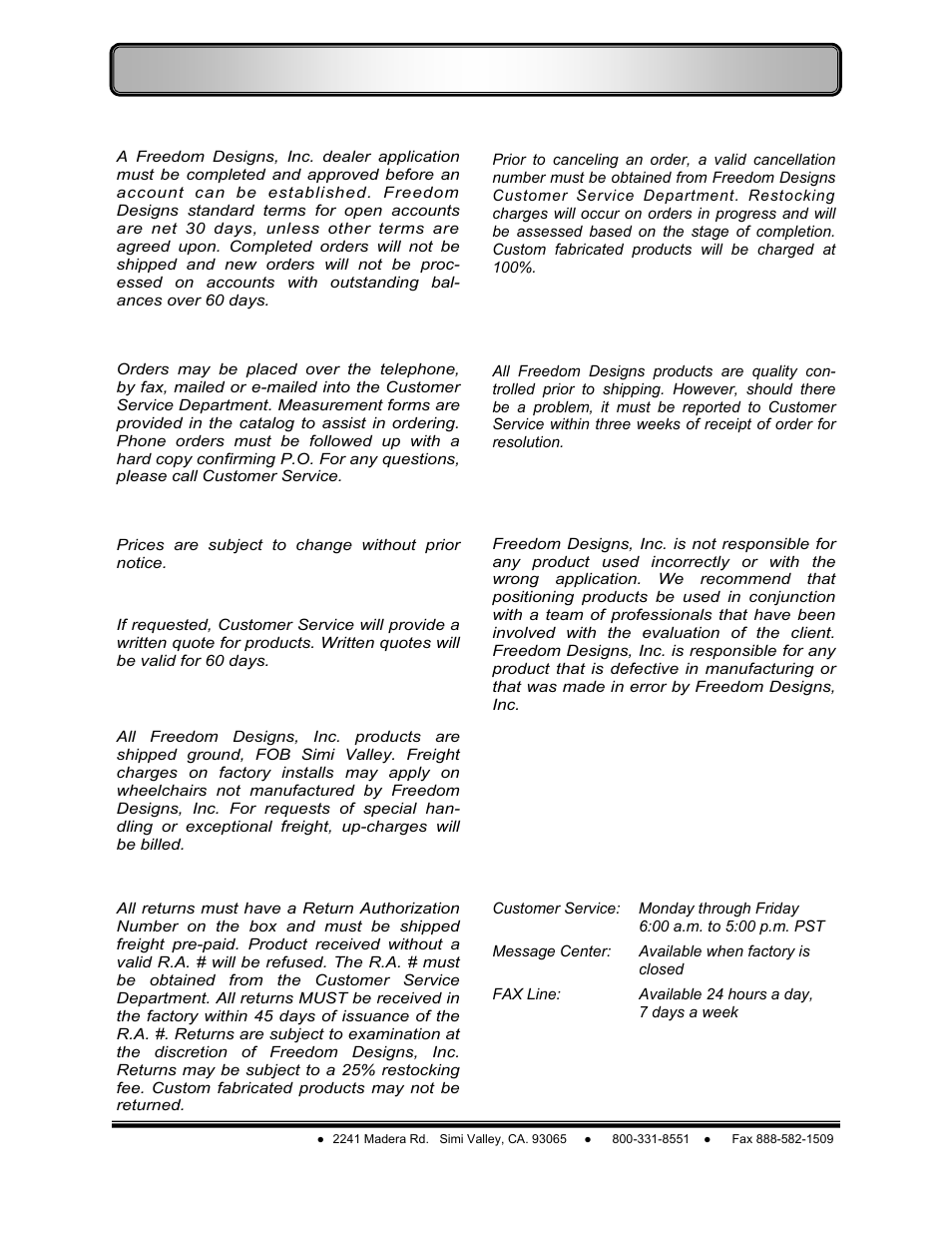 Terms & conditions | Freedom Designs Freedom SP3 Mini User Manual | Page 2 / 40