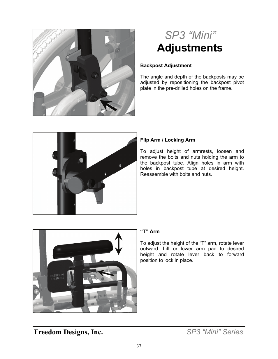 Sp3 “mini” adjustments | Freedom Designs Freedom SP3 Mini User Manual | Page 39 / 48