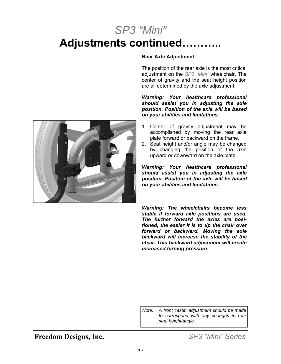 Sp3 “mini” adjustments continued, Freedom designs, inc. sp3 “mini” series | Freedom Designs Freedom SP3 Mini User Manual | Page 41 / 48