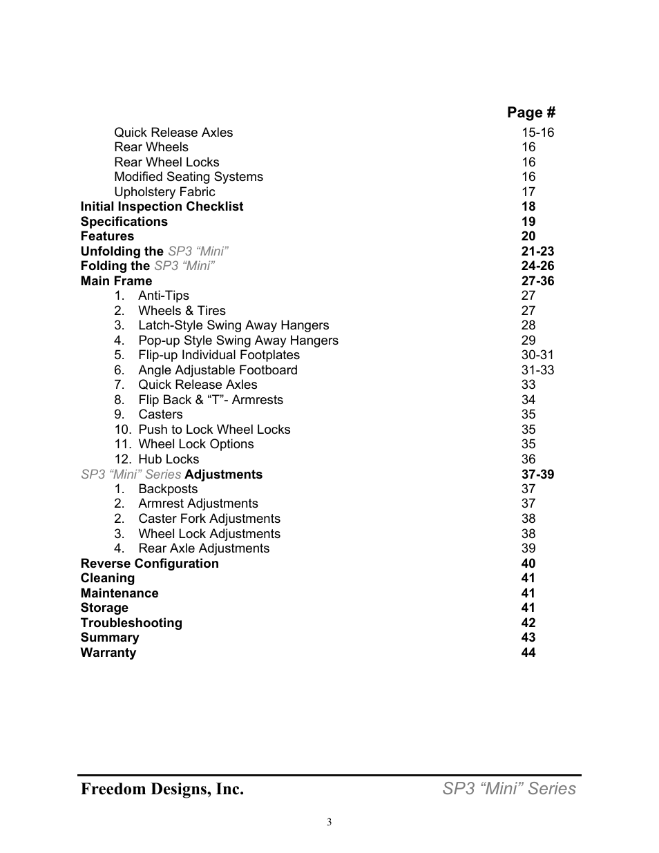 Freedom designs, inc. sp3 “mini” series | Freedom Designs Freedom SP3 Mini User Manual | Page 5 / 48