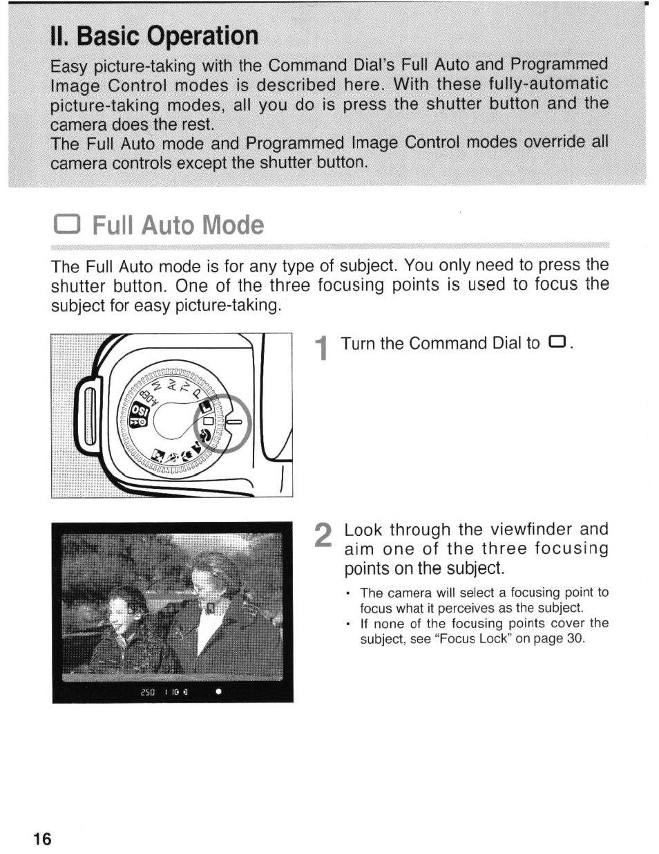 Ii. basic operation, Full auto mode | Canon eos rebel g User Manual | Page 16 / 68