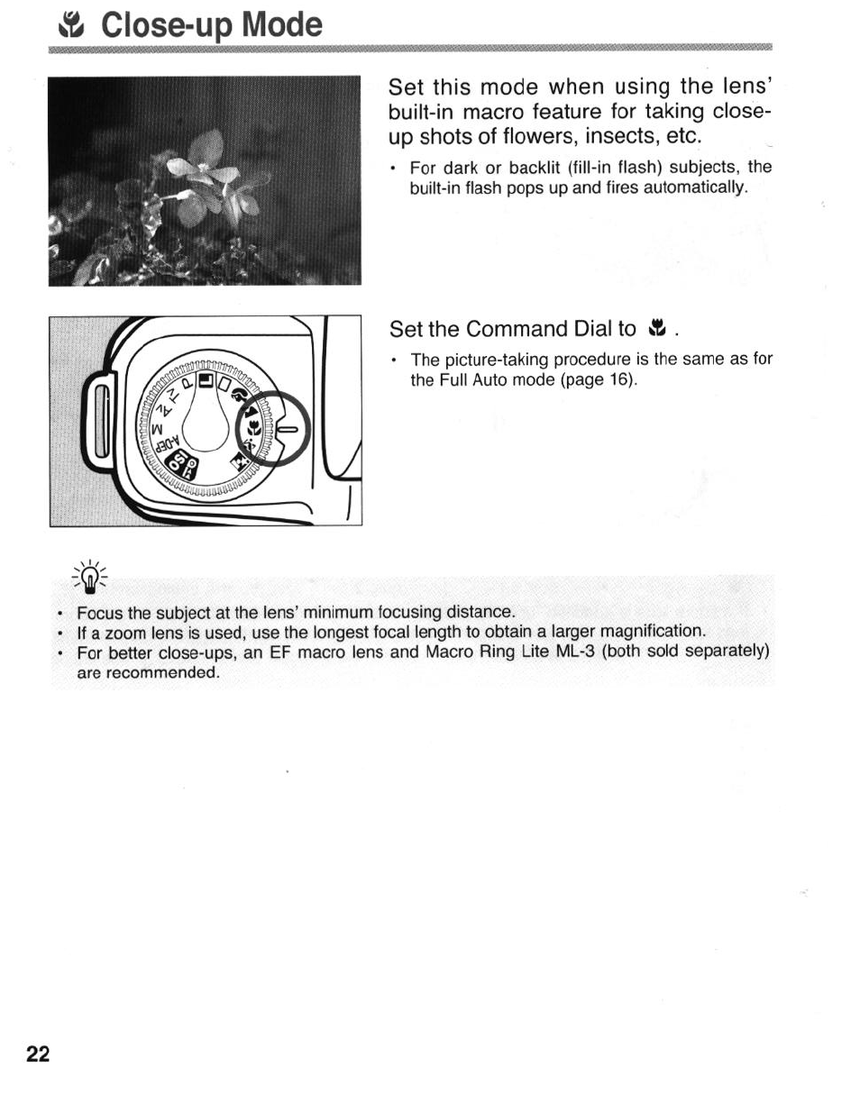 Set the command dial to ft | Canon eos rebel g User Manual | Page 22 / 68