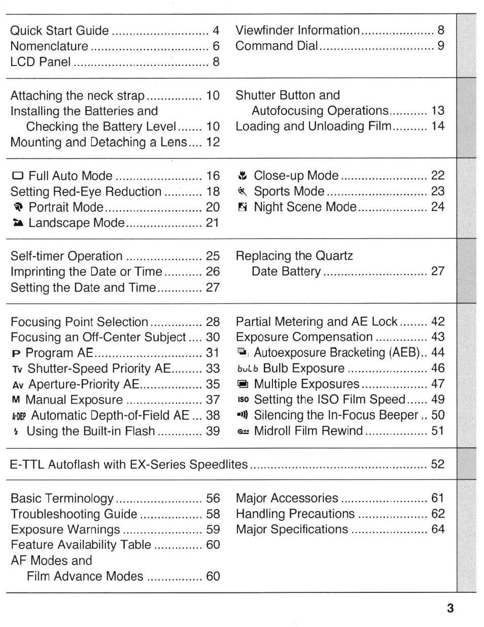 Canon eos rebel g User Manual | Page 3 / 68